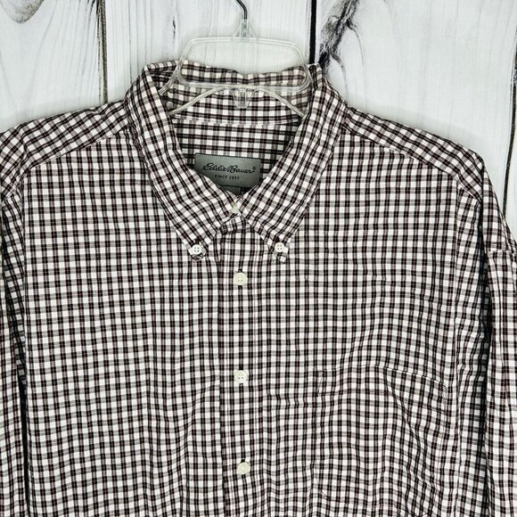 Eddie Bauer Button Down Shirt Sz XXL Maroon White Check Pattern Long Sleeve - Picture 2 of 7